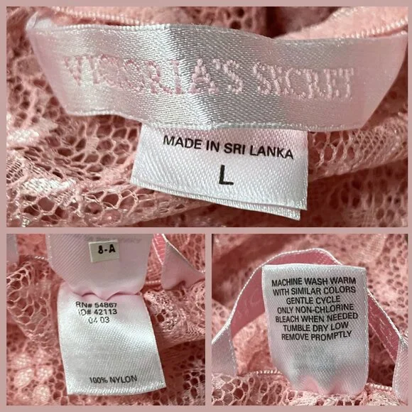 Vintage Y2K Victoria’s Secret Sheer Pink Lace Split Babydoll Cami Coquette M/L - Picture 9 of 9
